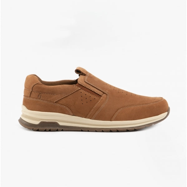Hush Puppies COLE Mens Leather Slip-On Trainers Tan