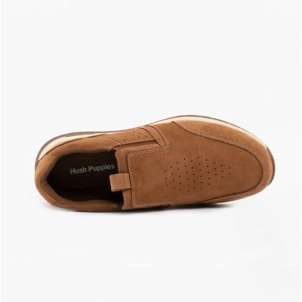 Hush Puppies COLE Mens Leather Slip-On Trainers Tan