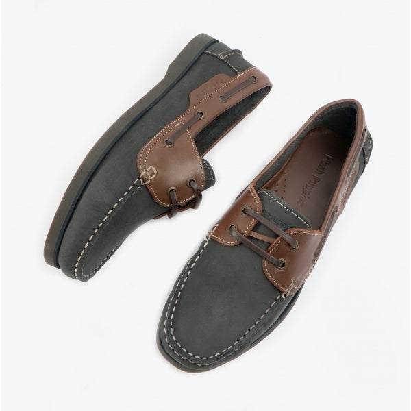 Hush Puppies HENRY Mens Leather Deck Shoes Blue/Tan