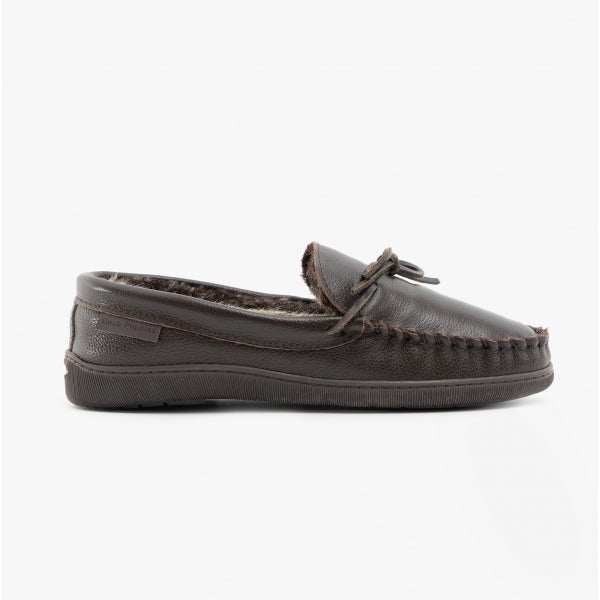 Hush Puppies ACE Mens Leather Mocassin Slippers Brown
