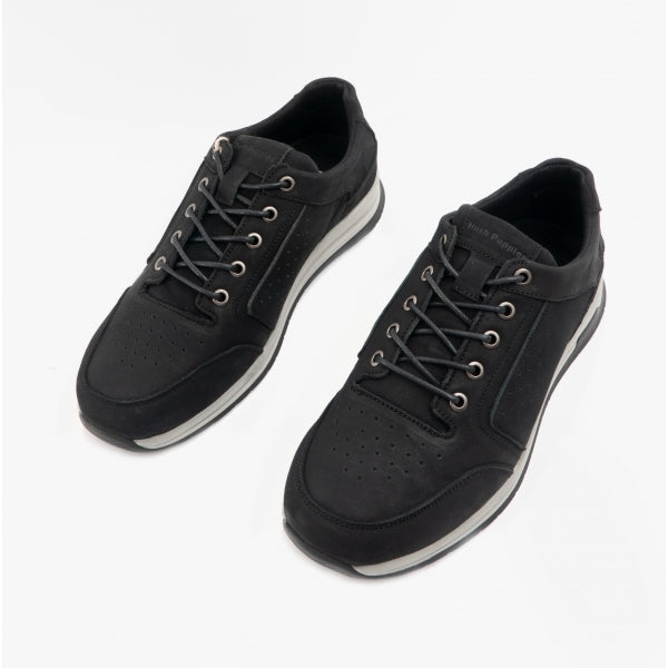 Hush Puppies JOSEPH Mens Leather Lace-Up Trainers Black Nubuck