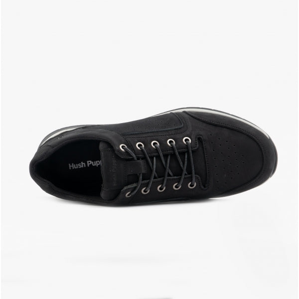 Hush Puppies JOSEPH Mens Leather Lace-Up Trainers Black Nubuck