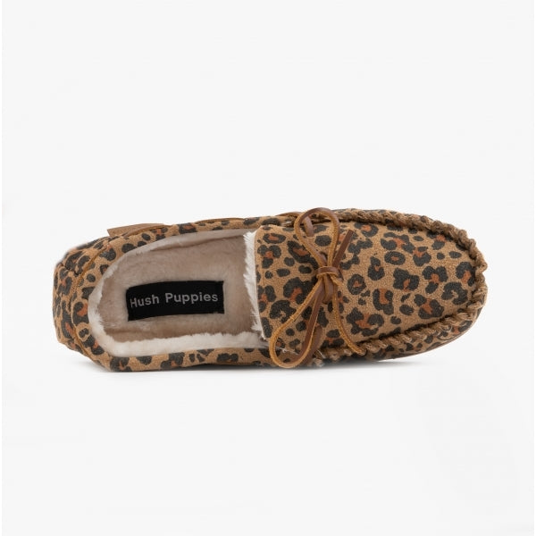 Hush Puppies ALLIE Womens Suede Moccasin Slippers Leopard