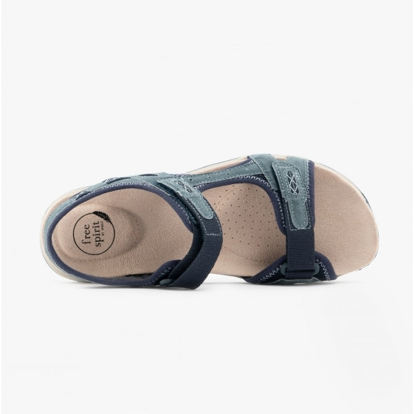 Free Spirit FRISCO Womens Leather Touch Fasten Sandals Navy