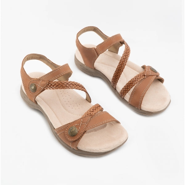 Free Spirit MALIBU Womens Leather Touch Fasten Sandals Walnut