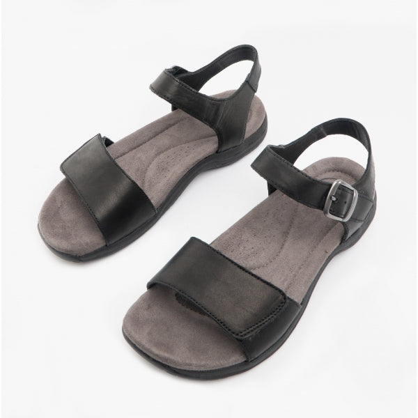 Free Spirit MAINE Womens Leather Touch Fasten Sandals Black