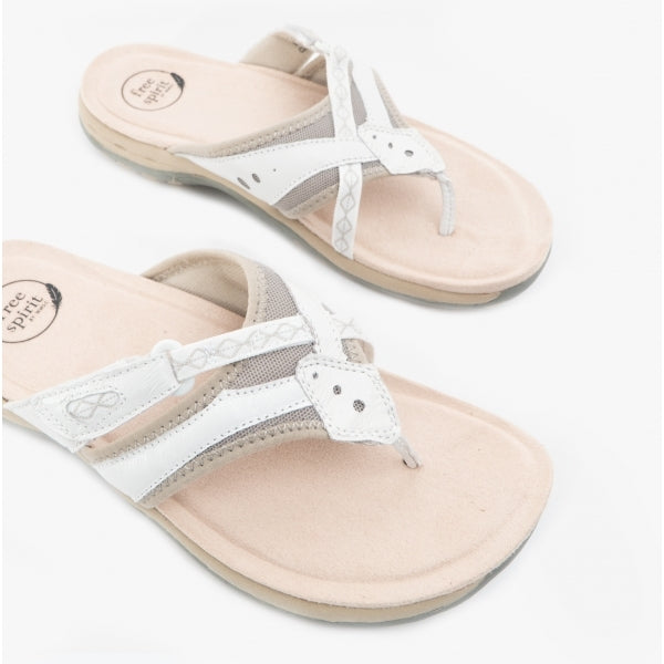 Free Spirit JULIET Womens Leather Toe Post Sandals White Beige