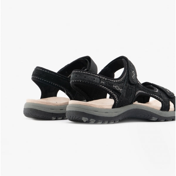 Free Spirit FRISCO Womens Leather Touch Fasten Sandals Black