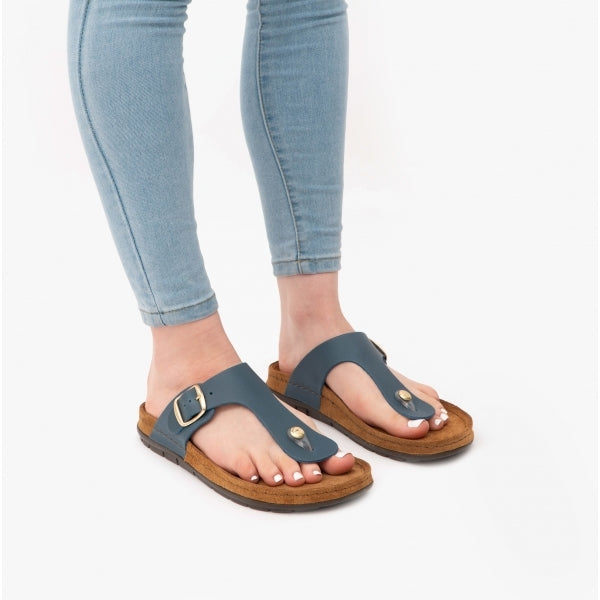 Rohde 5860 Womens Leather Mule Sandals Blue Jeans