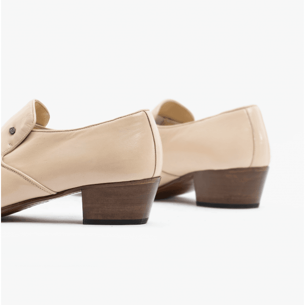 Club Cubano BILBAO Mens Soft Leather Plain Cuban Heel Shoes Ivory