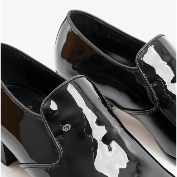 Club Cubano BILBAO Mens Patent Leather Plain Cuban Heel Shoes Black