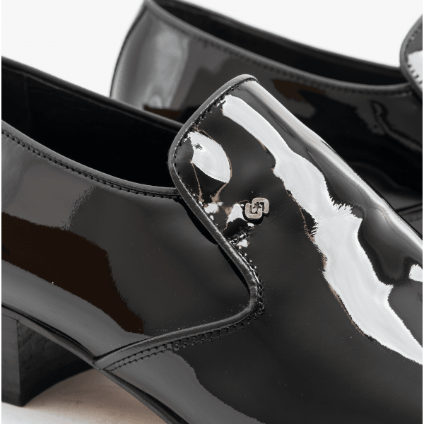 Club Cubano BILBAO Mens Patent Leather Plain Cuban Heel Shoes Black