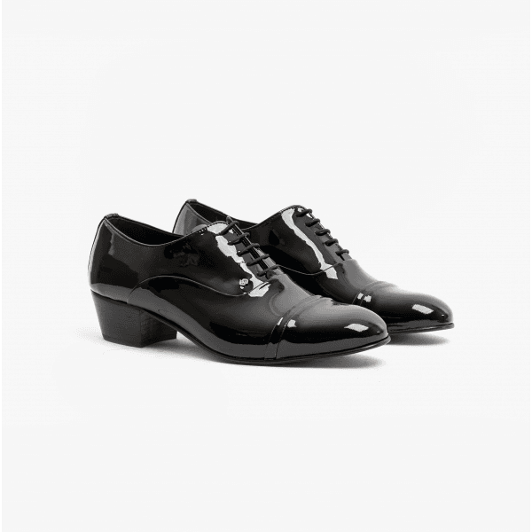 Club Cubano CORDOBA Mens Patent Leather Lace Up Cuban Heel Oxford Shoes Black