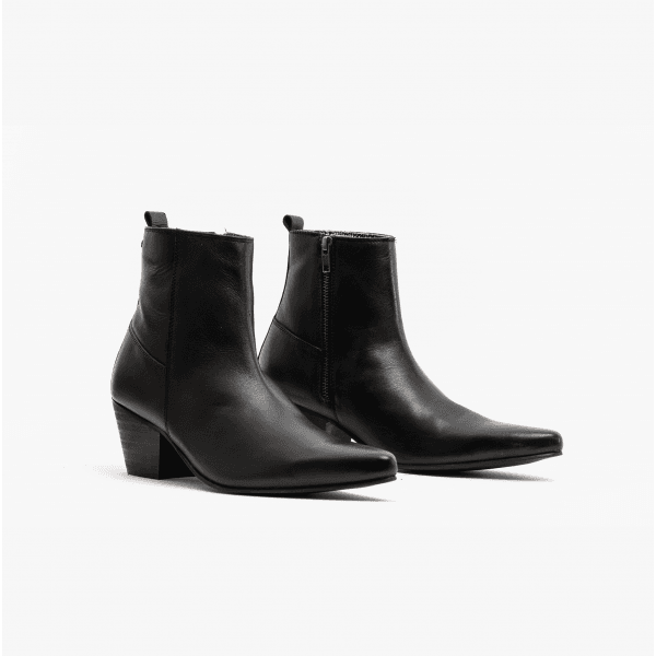 Club Cubano LENNON Mens Leather Winklepicker Cuban Heel Boots Black