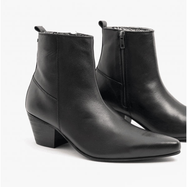 Club Cubano LENNON Mens Leather Winklepicker Cuban Heel Boots Black