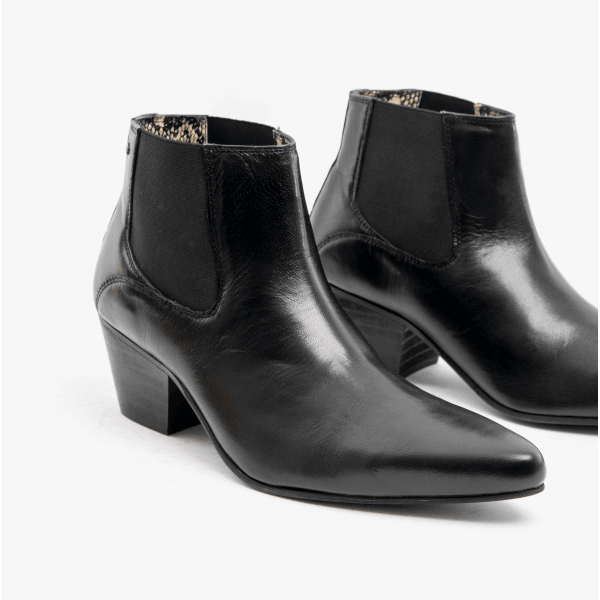 Club Cubano McCARTNEY Mens Leather Winklepicker Cuban Heel Boots Black