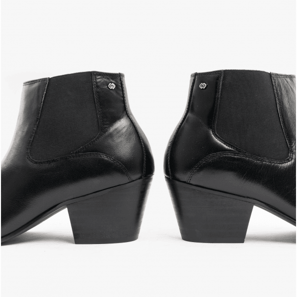 Club Cubano McCARTNEY Mens Leather Winklepicker Cuban Heel Boots Black