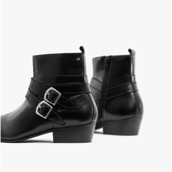 Club Cubano RODRIGO Mens Cuban Heel Winklepicker Buckle Boots Black