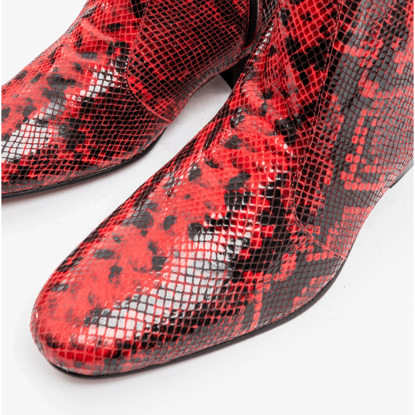 Club Cubano ROMARIO Mens Leather Cuban Heel Boots Python Red