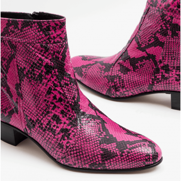 Club Cubano EMMANUEL Mens Snakeprint Leather Cuban Heel Boots Neon Magenta