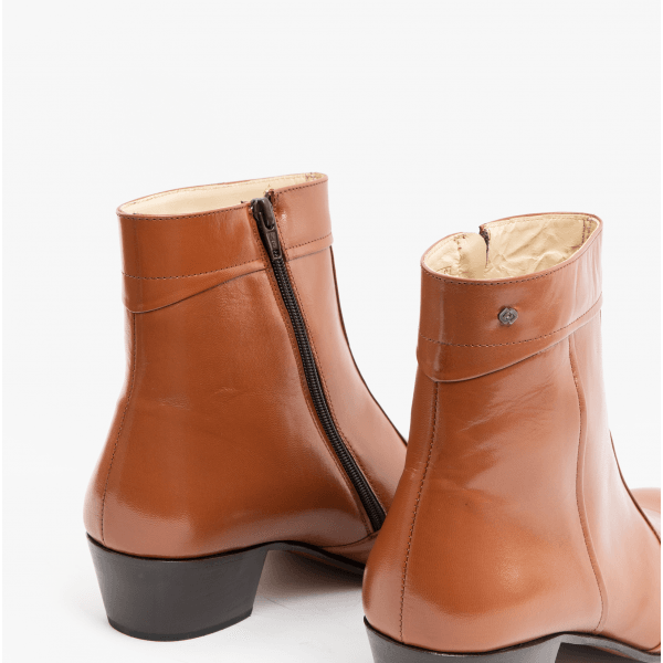 Club Cubano EMMANUEL Mens Smooth Leather Cuban Heel Boots Cognac