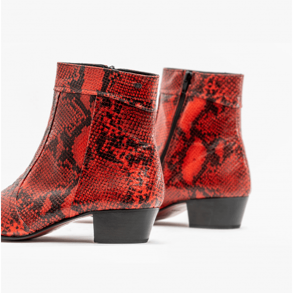 Club Cubano EMMANUEL Mens Snakeprint Leather Cuban Heel Boots Fuego