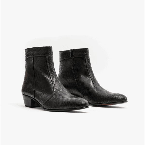 Club Cubano EMMANUEL Mens Snakeprint Leather Cuban Heel Boots Black