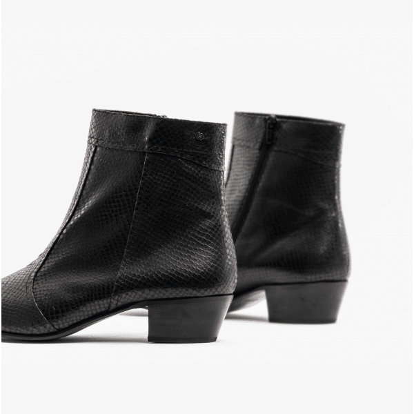 Club Cubano EMMANUEL Mens Snakeprint Leather Cuban Heel Boots Black