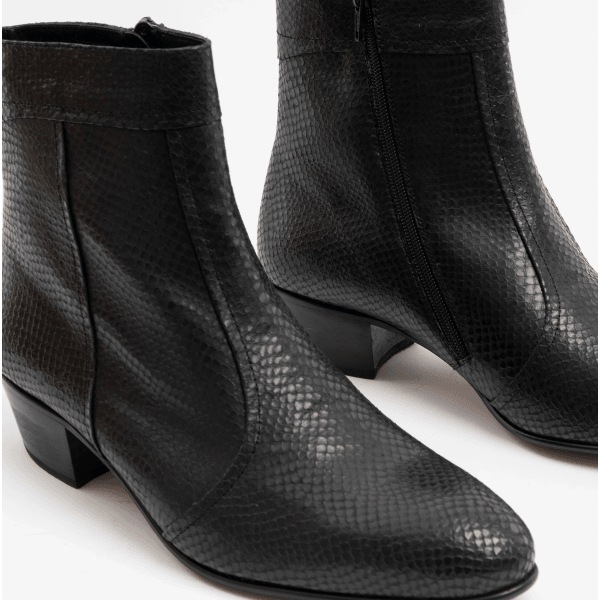 Club Cubano EMMANUEL Mens Snakeprint Leather Cuban Heel Boots Black