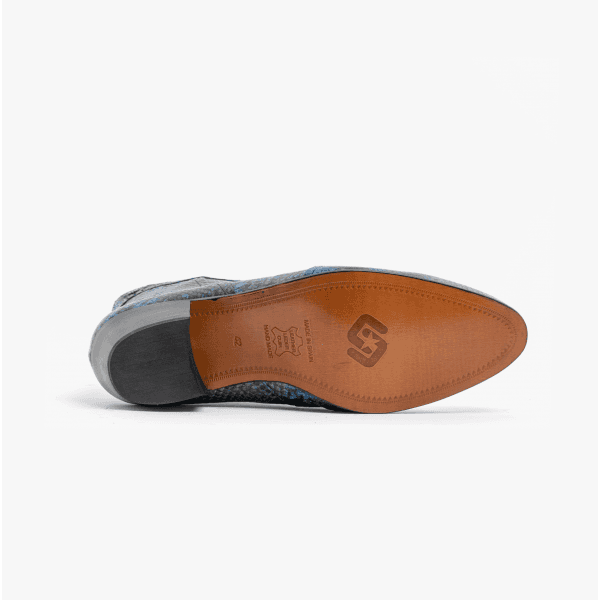 Club Cubano EMMANUEL Mens Snakeprint Leather Cuban Heel Boots Azul