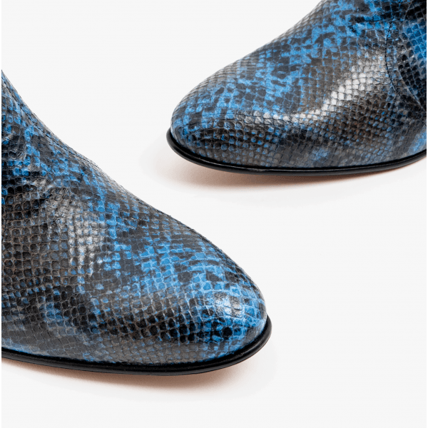 Club Cubano EMMANUEL Mens Snakeprint Leather Cuban Heel Boots Azul