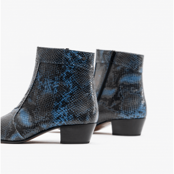 Club Cubano EMMANUEL Mens Snakeprint Leather Cuban Heel Boots Azul