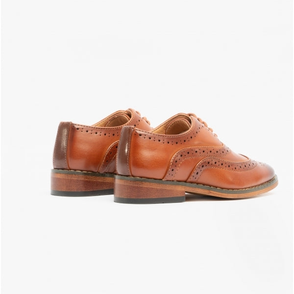 Goor TRAVIS JNR Boys Wingtip Brushed Brogues Dark Tan