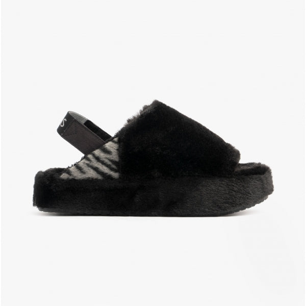 TOMS SOFIA Womens Faux Fur Slippers Black