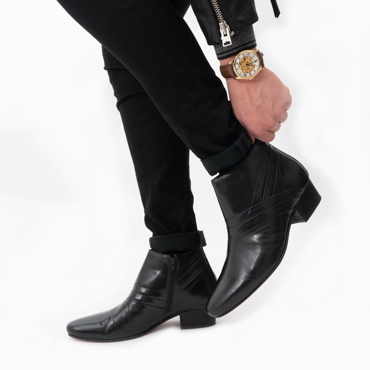 Club Cubano MARIO Mens Leather Cuban Heel Boots Black