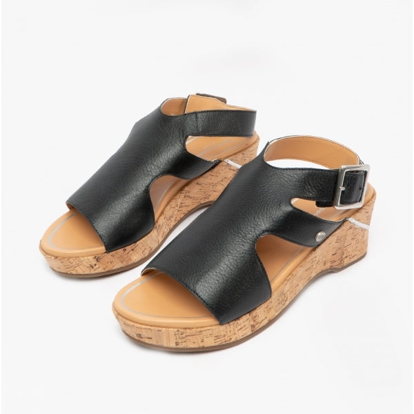 Hush Puppies MAYA Womens Leather Wedge Sandals Black