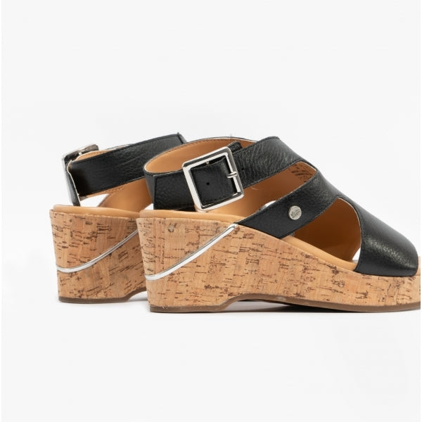 Hush Puppies MAYA Womens Leather Wedge Sandals Black