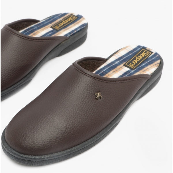 DWIGHT Mens Mule Slippers Brown