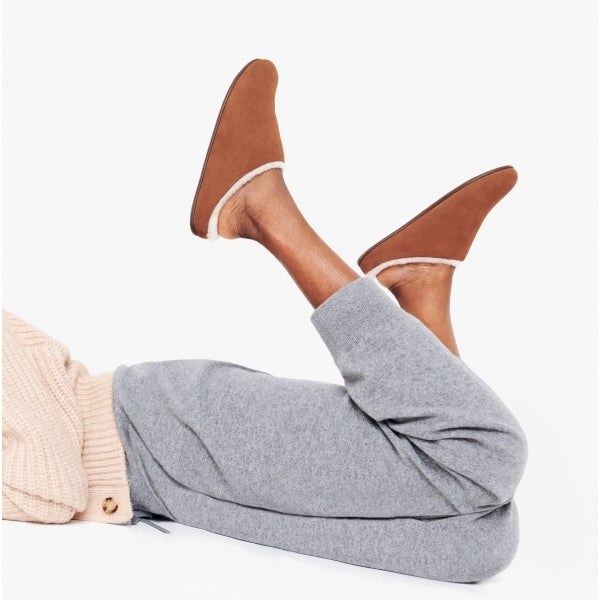 FitFlop CHRISSIE SHEARLING Womens Suede Mule Slippers Tumbled Tan