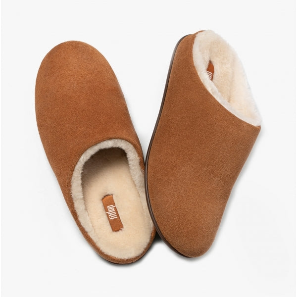 FitFlop CHRISSIE SHEARLING Womens Suede Mule Slippers Tumbled Tan