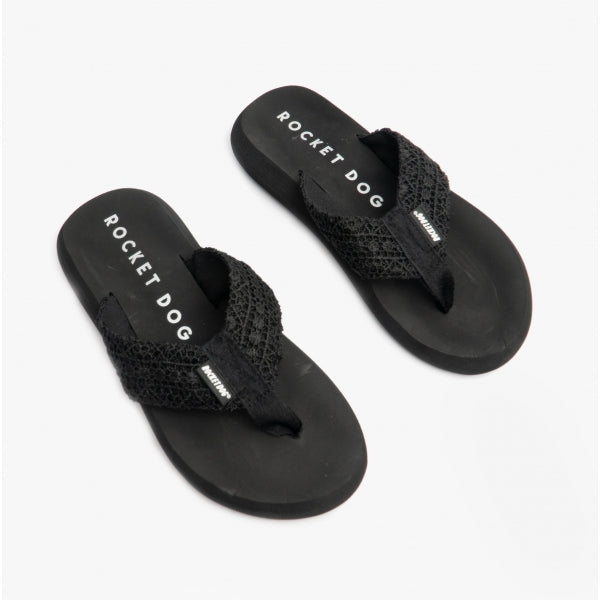 Rocket Dog SPOTLIGHT LIMA CROCHET Womens Flip Flops Black