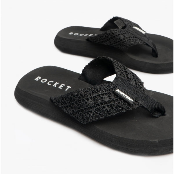 Rocket Dog SPOTLIGHT LIMA CROCHET Womens Flip Flops Black