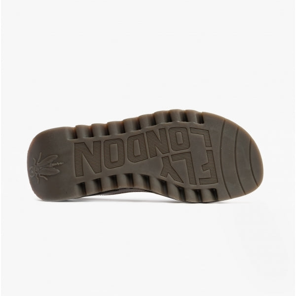 Fly London TRAM Womens Leather Buckle Slingback Wedge Heeled Sandals Camel