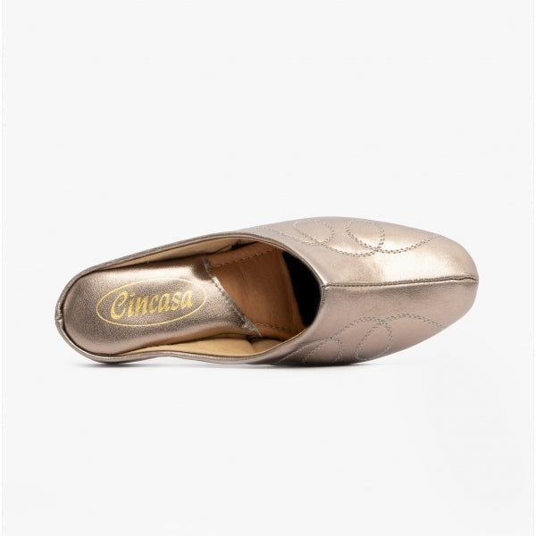 Cincasa Menorca MAHON Womens Leather Mule Slippers Pewter