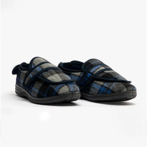 Jo & Joe BUXTON Mens Touch Fasten Slippers Navy/Grey