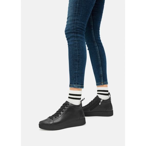 FitFlop RALLY LEATHER HIGH-TOP Womens Trainers Black