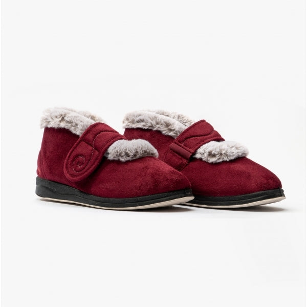 Padders HUSH Womens (2E Fit) Touch Fasten Boot Slippers Burgundy Combi