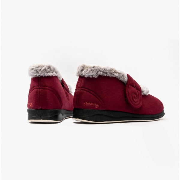 Padders HUSH Womens (2E Fit) Touch Fasten Boot Slippers Burgundy Combi