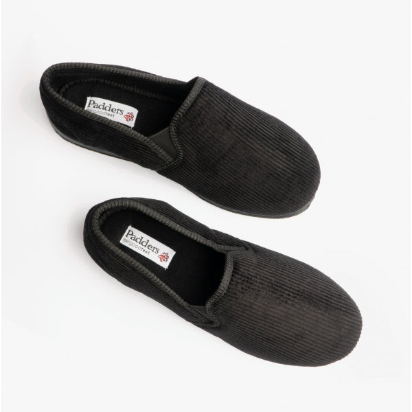 Padders ALBERT Mens (G Fit) Full Slippers Corduroy Black