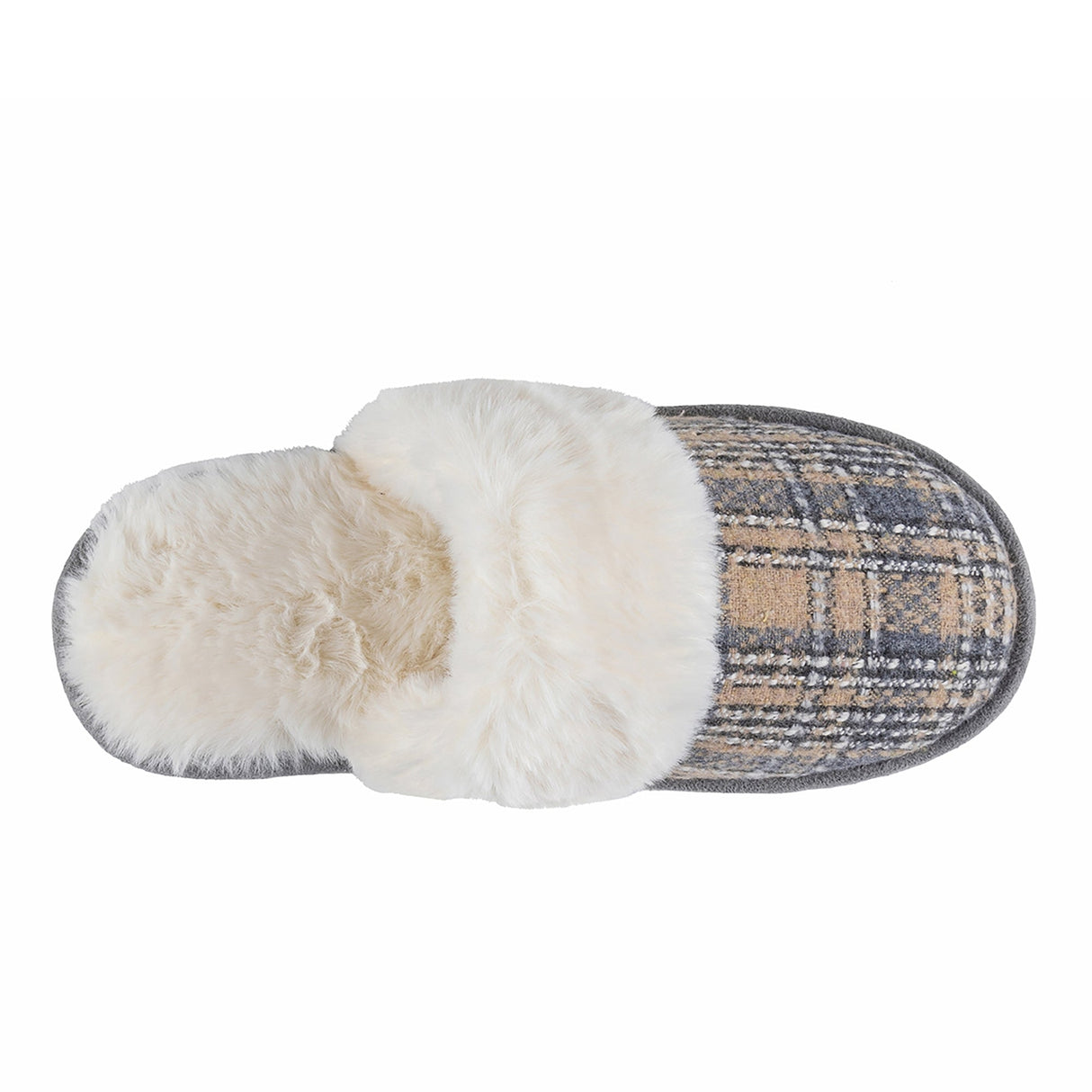 Totes Isotoner BRUSHED CHECK Womens Mule Slippers Grey